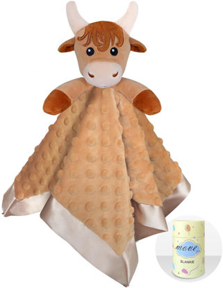 Picture of MOVEPAI Boy Highland Cow Baby Security Blanket Loveys for Babies Girls, 16" Soft Baby Lovey Blanket, Baby Snuggle Stuffed Animals Blankie, Baby Girls Gifts for Infant and Toddler