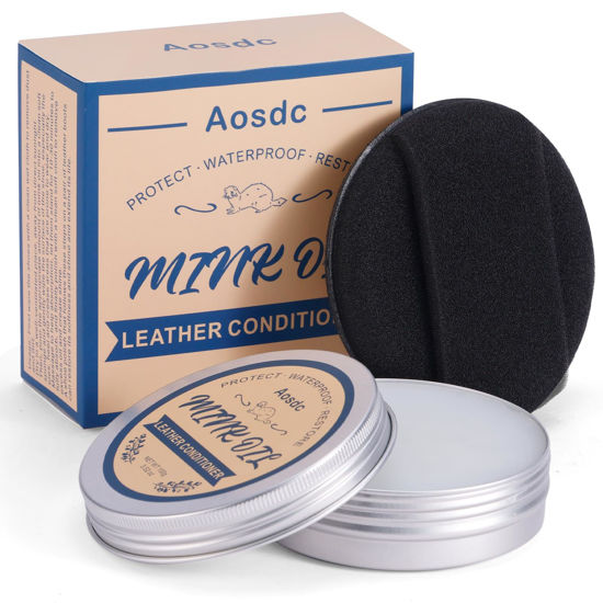 Picture of Aosdc Mink Oil Leather Conditioner Cleaner for Leather Boots, Mink Oil Kit 3.52 Oz with Sponge, All-Natural Waterproof Soften and Restore Shoes, Jackets, Hats, Baseball Gloves, Saddles and Harnesses