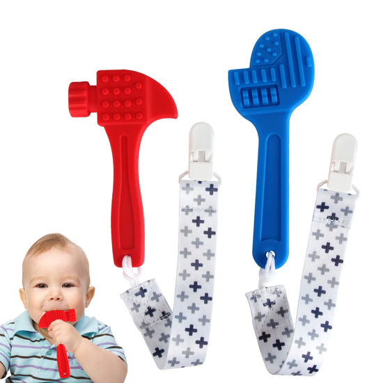 Picture of Fu Store Soft Silicone Teething Toys for Toddlers Infant Tools Shape Baby Teethers Relief Soothe Babies Gums Set (2 Pack Hammer Set)