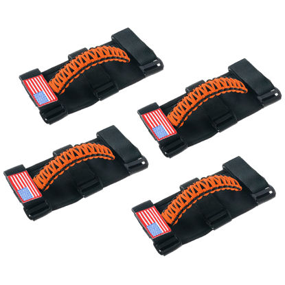 Picture of Savadicar 4 x Roll Bar Grab Handles with USA Flag, Grip Handle for Jeep Wrangler CJ YJ TJ JK JKU JL JLU & Gladiator JT 1955-2024, Interior Accessories, Orange