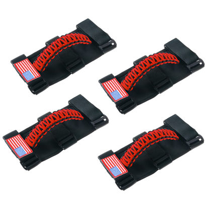 Picture of Savadicar 4 x Roll Bar Grab Handles Grip Handle with USA Flag for 1955-2024 Jeep Wrangler CJ LJ YJ TJ JK JL & Gladiator JT, Interior Accessories, Black & Red, 4 PCS
