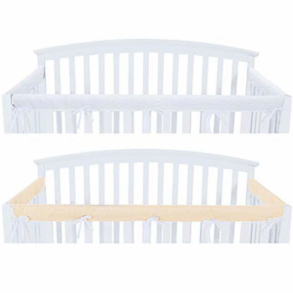 Picture of 3 - Piece Crib Rail Cover Protector Safe Teething Guard Wrap for Standard Crib Rails, Fit Side and Front Rails, Grey / White, Reversible, Safe and Secure Crib Rail Cover.