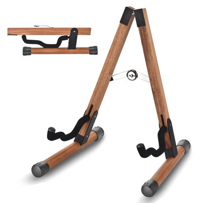 Picture of DOMMI Guitar Stand, Folding Acoustic Guitar Stand with Soft Foam Arms, Wooden Guitar Stands Floor for Acoustic, Bass, Electric Guitars, A-Frame Guitar Stand Assembled, Portable for Travel