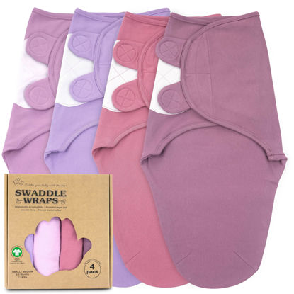 Picture of Bublo Baby Swaddles for Newborns - 4 Pack Organic Baby Swaddles for 0-3 Months - Baby Swaddle Sleep Sack - Infant Sleeping Swaddle Sack - Adjustable Swaddle Blanket Wrap Girl (Maroon-Lavender)