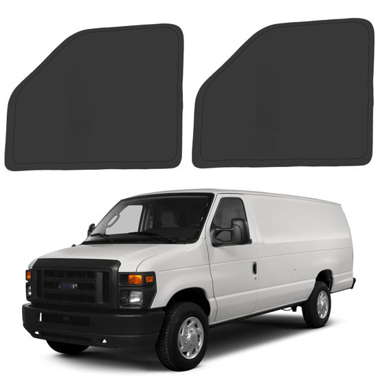 Picture of ULROLIT Front Side Window Sun Shade for 1992-2024 Fo-rd E-Series E-150 E-250 E-350 E-450 Van Motorhome, Foldable Window Sunshade Sun Visor Protector, Side Window Shades Sun Shield Blocks UV Rays Heat