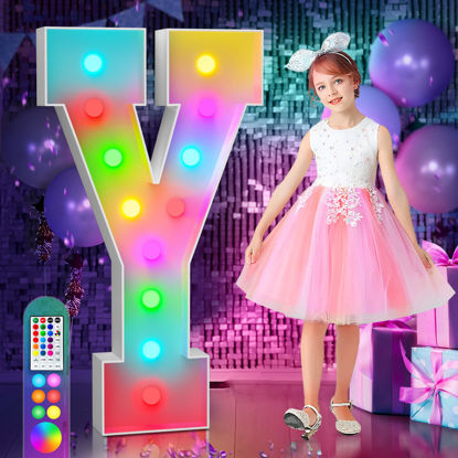 Picture of imprsv 4FT Colorful Marquee Light Up Letters Y, 18 Colors Light Up Letters Alphabet Sign with Remote, Marry Me Light Up Letters, Large Letters for Birthday Engagement Anniversary Wedding Party Decor