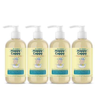 Picture of Happy Cappy Baby Shampoo and Body Wash - Eczema Body Wash for Kids, Toddler, Adults, Helps with Dryness, Reduces Itching and Redness, Dermatologist Tested, Fragrance Free - 8 Fl Oz (Pack of 4)