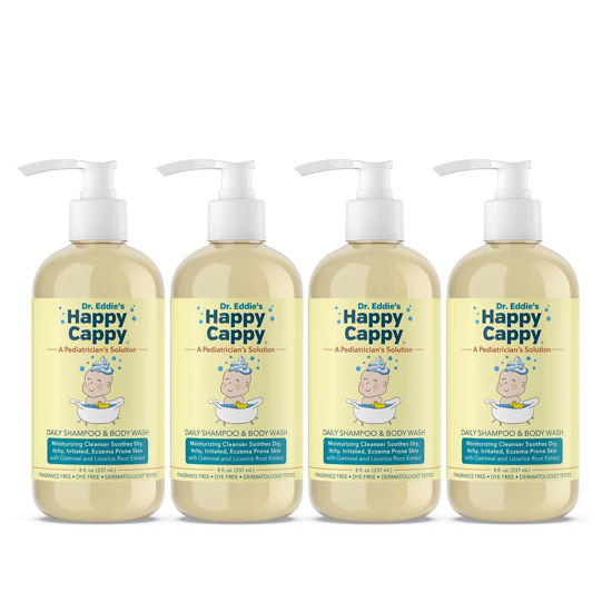 Picture of Happy Cappy Baby Shampoo and Body Wash - Eczema Body Wash for Kids, Toddler, Adults, Helps with Dryness, Reduces Itching and Redness, Dermatologist Tested, Fragrance Free - 8 Fl Oz (Pack of 4)