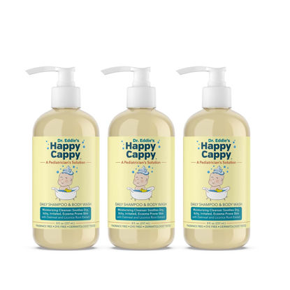 Picture of Happy Cappy Baby Shampoo and Body Wash - Eczema Body Wash for Kids, Toddler, Adults, Helps with Dryness, Reduces Itching and Redness, Dermatologist Tested, Fragrance Free - 8 Fl Oz (Pack of 3)