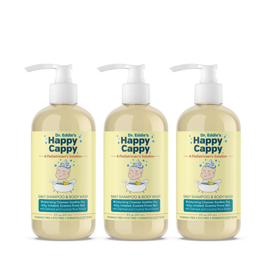 Picture of Happy Cappy Baby Shampoo and Body Wash - Eczema Body Wash for Kids, Toddler, Adults, Helps with Dryness, Reduces Itching and Redness, Dermatologist Tested, Fragrance Free - 8 Fl Oz (Pack of 3)