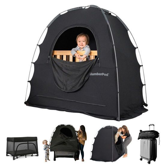 Picture of SlumberPod The Original Blackout Sleep Tent Travel Essential for Babies and Toddlers, Mini Crib and Pack N Play Cover, Sleep Pod for Kids with Monitor Pouch and Fan Pouch, Blocks 95%+ Light, Black