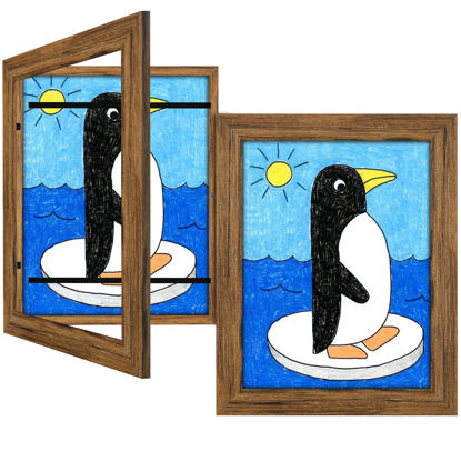 Picture of 2 Pack 9x12 Kids Art Frames Brown, Kids Artwork Frames Changeable Child Artwork Picture Display Front Opening, Rustic Children Storage Frame Hold 50pcs Craft, Drawing, Art Project, Schoolwork