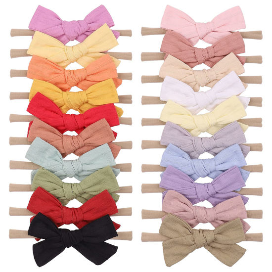 Picture of 20pcs Baby Girls Cotton Hair Bows Headbands Nylon Hair Bands Elastic Hair Accessories for Newborn Kids Infants Toddlers