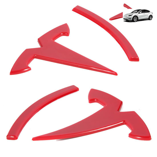 Picture of Nanaholy Model Y Accessories for Tesla Emblem Sticker 3PCS Logo Decal Cover 2024 2023 2022 2021 2020 (W-Red)
