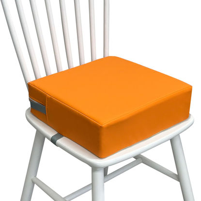 Picture of Eiury Toddler Booster Seat for Dining Table, 2 Elastic Seat Belts, Anti Scratch PU Skin-Friendly, Waterproof, Anti-Wrinkle, Detachable Non-Slip Bottom - Orange