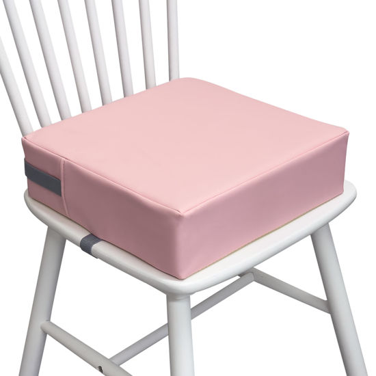 Picture of Eiury Toddler Booster Seat for Dining Table, 2 Elastic Seat Belts, Anti Scratch PU Skin-Friendly, Waterproof, Anti-Wrinkle, Detachable Non-Slip Bottom - Pink
