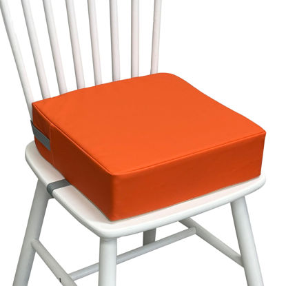 Picture of Eiury Toddler Booster Seat for Dining Table, 2 Elastic Seat Belts, Anti Scratch PU Skin-Friendly, Waterproof, Anti-Wrinkle, Detachable Non-Slip Bottom - Tangerine