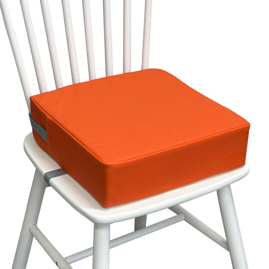 Picture of Eiury Toddler Booster Seat for Dining Table, 2 Elastic Seat Belts, Anti Scratch PU Skin-Friendly, Waterproof, Anti-Wrinkle, Detachable Non-Slip Bottom - Tangerine