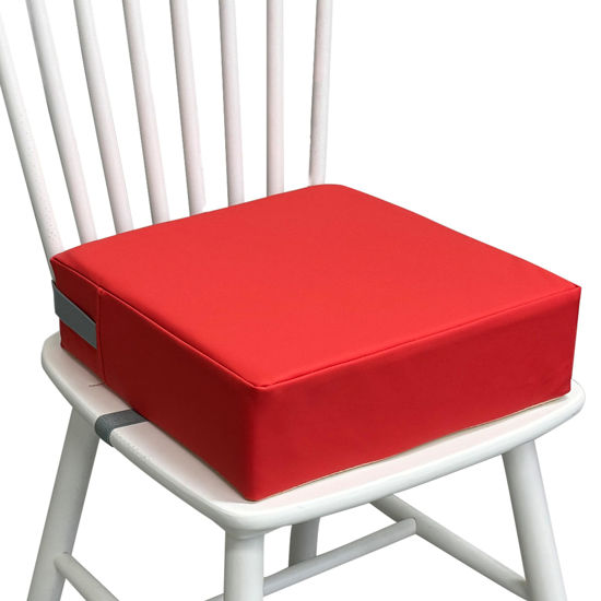 Picture of Eiury Toddler Booster Seat for Dining Table, 2 Elastic Seat Belts, Anti Scratch PU Skin-Friendly, Waterproof, Anti-Wrinkle, Detachable Non-Slip Bottom - Red