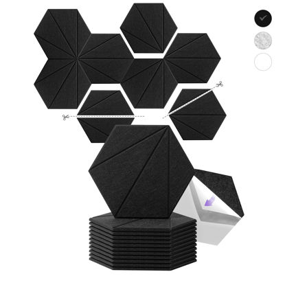 Picture of 12 Pack Acoustic Foam Panels 12"x10"x6''x0.4'', Self Adhesive Sound Proof Foam Panels for Walls, High Density Soundproof Wall Panels is Widely Used for Acoustic Treatment In Various Spaces(Black)