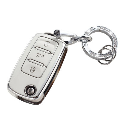 Picture of YO&YOYE for Compatible with VW Volkswagen Soft TPU Key Case Shell for VW Jetta Golf Polo MK6 Passat Tiguan Beetle Smart Key