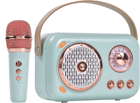 Picture of Portable Bluetooth Speaker with Microphone Set,Retro Speaker with Home Karaoke Machine,Portable Handheld Karaoke Mics Speaker Machine for Kids and Adults Party Birthday