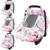 Picture of Floral Baby Carseat Cover Girls, Pea Pod Infant Car Seat Covers Canopy for Newborn with 2 Layers Windows of Breathable Mesh/Fabric, Lightweight Polyester/Minky Dot Backing, Snug Fit Most Baby Car Seat