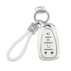 Picture of PIFOOG Key Fob Cover for Chevy Keychain Bling White Silver TPU 5 Button Car Keys Case Shell Protector for Chevrolet Equinox Traverse Blazer Trailblazer Malibu Camaro Spark Women Girly