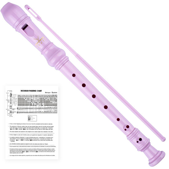 Picture of YONTY Soprano Recorder 8-Hole Instrument for Kids Beginners, German Style C Key Kids Flute with Cleaning Rod & Case Bag for School Education Home Entertainment - Pink