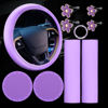Picture of Frienda 10 Pcs Leather Steering Wheel Cover Set for Women 14.5-15 Inch Car Accessories with Seat Belt Shoulder Pad Seatbelt Cover Cup Holder Start Button Ring Sticker Air Vent Clip(Purple)