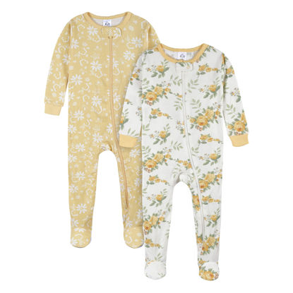 Picture of Gerber Baby Girl's 2-Pack Footed Pajamas, Rose Garden Yellow, 18 Months