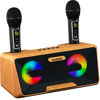 Picture of MASINGO Karaoke Machine for Adults and Kids with 2 Wireless Microphones, Portable Bluetooth Singing Speaker, Colorful LED Lights, PA System, Lyrics Display Phone Holder, and TV Cable. Presto G2 Wood