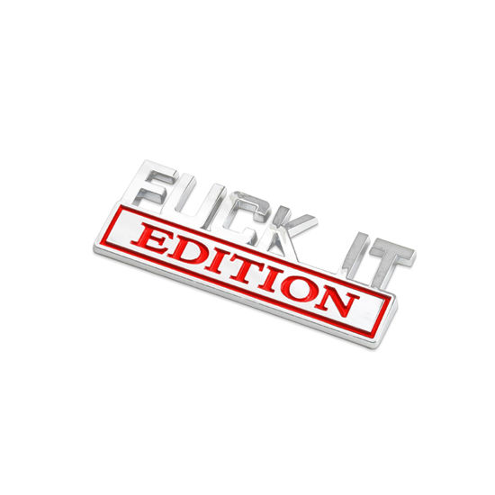 Picture of Fuck IT Edition Emblem, Car Exterior Emblems Badge 3D Sticker Decal, Fuck-IT Edition Emblem 3D Fender Badge Decal, 3D Fender Badge Decal Car Truck Replacement, Fit for All Cars (Sliver Red 1)