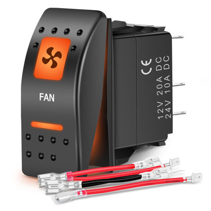 Picture of Nilight UTV Fan Rocker Switch On Off 5 PIN SPST LED Light Bar Switches w/Orange Backlit 12V 24V Toggle Switches Compatible for Polaris RZR Can-Am ATVs UTVs Cars Trucks RVs, 2 Years Warranty