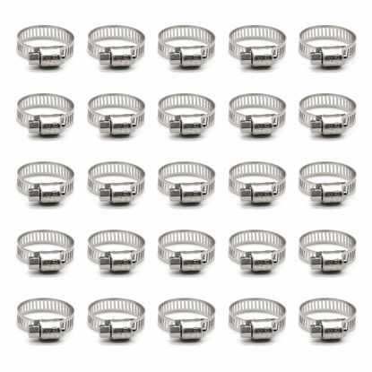 Picture of ZIPCCI Hose Clamp, 25 Pack Stainless Steel Worm Gear fuel line hose clamps, 16-25mm (5/8-1 inch)