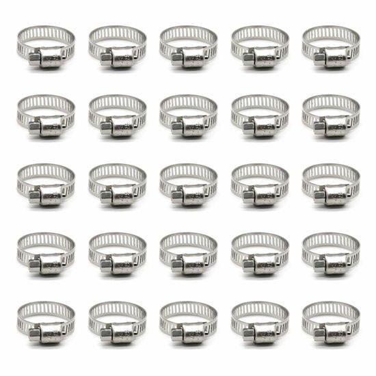 Picture of ZIPCCI Hose Clamp, 25 Pack Stainless Steel Worm Gear fuel line hose clamps, 16-25mm (5/8-1 inch)