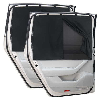 Picture of Car Window Shades, 2 PCS Magnetic Double Layer Car Sun Shade for Side Windows Privacy Full Covers/Half Shade Options Black Car Window Curtains for Baby Protection