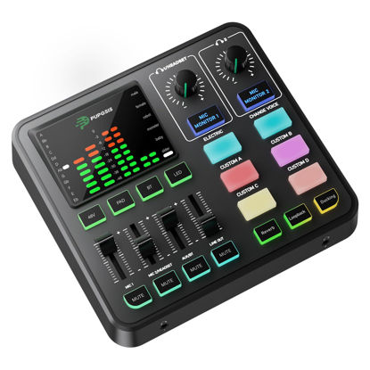 Picture of PUPGSIS Gaming Audio Mixer, Audio Interface with Pro-preamp, 48V Phantom Power, Bluetooth 5.3, RGB Lighting, PC Sound Board for Streaming, Podcasting, Recording, Content Creation