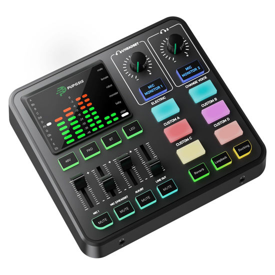 Picture of PUPGSIS Gaming Audio Mixer, Audio Interface with Pro-preamp, 48V Phantom Power, Bluetooth 5.3, RGB Lighting, PC Sound Board for Streaming, Podcasting, Recording, Content Creation