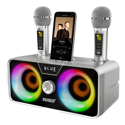 Picture of Karaoke Machine for Adults and Kids with 2 UHF Wireless Microphones,Portable Bluetooth Speaker PA Speaker System with LED Party Lights for Home Party, Picnic,Car,Outdoor/Indoor/Birthday Gifts