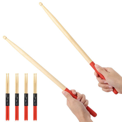 Picture of 4 Pairs 5A Maple Wood Drumsticks Non-slip Drum Sticks for Kids Adults Beginners (Red)