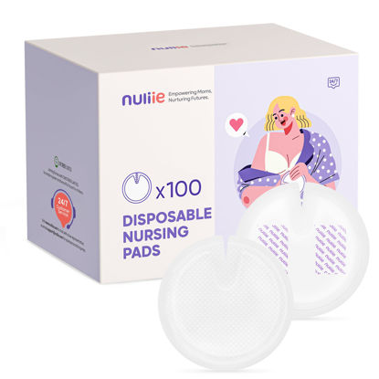 Picture of Nuliie Super Absorbent & Featherlight Disposable Nursing Pads 100 Count, Stay Dry, Soft & Breathable Breast Pads for Leaking Milk, Leakproof, Individually Packaged Breastfeeding Essentials for Moms