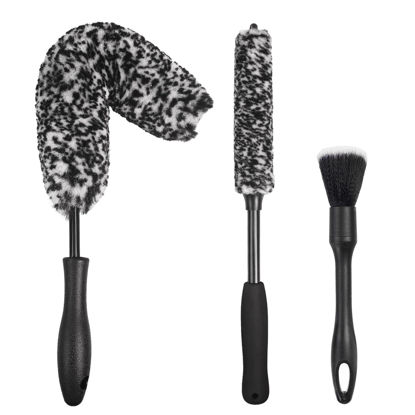 Picture of NIKCOSMK 3PCS Wheel Brush Kit for Cleaning Wheel and Tire, Wheel and Rim Brush, Car Detailing Brushes, Bendable & Durable Car Wheel Rim Cleaner Brush Set,Car Detailing Cleaning Brush Supplies Kit