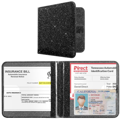 Picture of CoBak Car Registration and Insurance Holder - Vehicle Glove Box Car Organizer, Auto Truck Comparment Accessories Case for Essential Document, Driver License, Cards (Glitter Black)