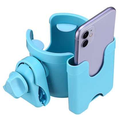 Picture of Suranew Adjustable Stroller Cup Holder with Phone Holder for Baby Stroller for Family Members, Sky Blue