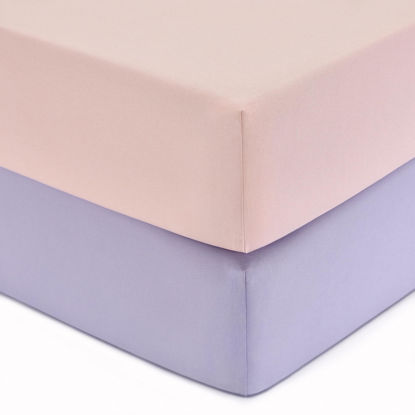 Picture of TILLYOU Baby Crib Sheets for Boys Girls, Fitted Crib Sheet 2 Pack for Standard Crib and Toddler Mattresses, Super Soft Toddler Bed Sheets, 28"x52"x8",Light Purple&Light Pink