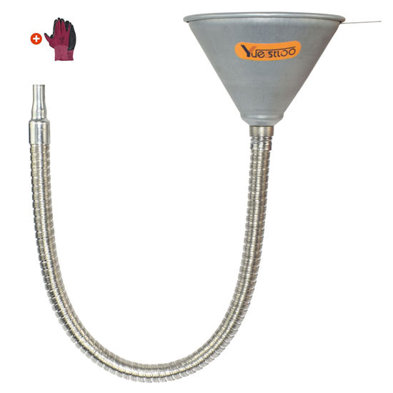 Picture of Yuesstloo 24.8" Steel Bendable Spout Funnel with Filter for All Automotive Oils, Diesel Fuel and Other Liquids, with Gloves