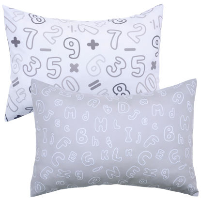 Picture of UOMNY Toddler Pillowcase 13 x 18 Neutral Toddler Pillow Cases for 14 x 19 12x18 Crib Pillows Soft Travel Pillow Cover Envelope Closure Letters and Arabic Numerals Small Baby Pillow Case Grey White