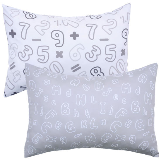 Picture of UOMNY Toddler Pillowcase 13 x 18 Neutral Toddler Pillow Cases for 14 x 19 12x18 Crib Pillows Soft Travel Pillow Cover Envelope Closure Letters and Arabic Numerals Small Baby Pillow Case Grey White