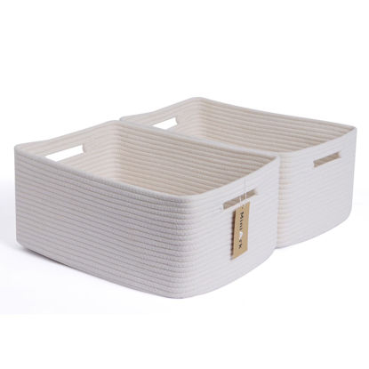 Picture of MiniArk Large Storage Baskets for Shelves, Closet Organizers and Storage Bins for Clothes Blanket Towels, Baby Nursery, Toy Baskets Box, Woven Rope Baskets, 17 x 13 x 7.5”, 2 Packs Off White